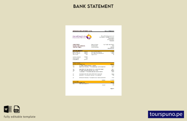 listo para imprimir Plantilla de Excel de extracto bancario local de Argelia Ban